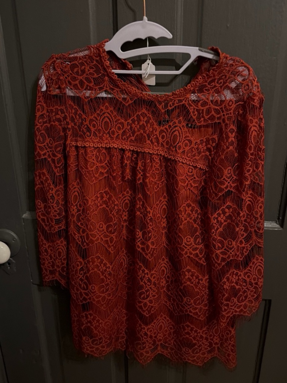 Women's Red Lace Long-Sleeve Top